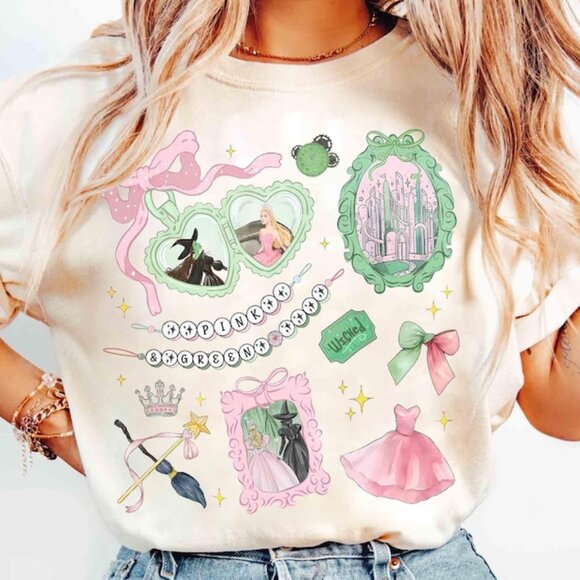 Coquette Bow Wicked Movie Inspired Pink & Green Shirt, Changed For Good Shirt - Picture 2 of 5